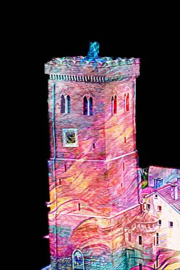 Zabkowice 'deki Eğik Kule Slaskie, sanat illüstrasyonu antika eskiz