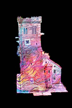 Zabkowice 'deki Eğik Kule Slaskie, sanat illüstrasyonu antika eskiz