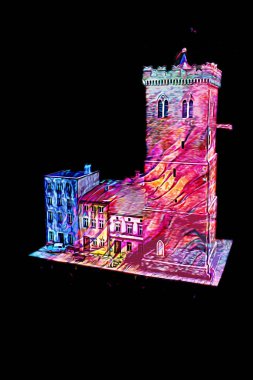 Zabkowice 'deki Eğik Kule Slaskie, sanat illüstrasyonu antika eskiz