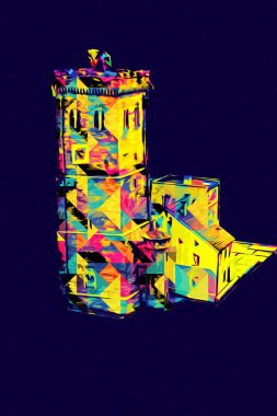 Zabkowice 'deki Eğik Kule Slaskie, sanat illüstrasyonu antika eskiz