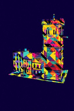 Zabkowice 'deki Eğik Kule Slaskie, sanat illüstrasyonu antika eskiz