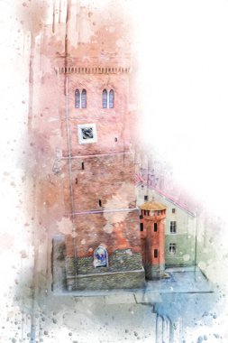 Zabkowice 'deki Eğik Kule Slaskie, sanat illüstrasyonu antika eskiz