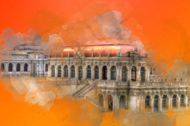 Zwinger Sarayı, sanat galerisi ve müzesi Dresden, Almanya 'da, sanat illüstrasyonu antika eskiz