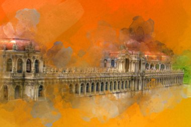 Zwinger Sarayı, sanat galerisi ve müzesi Dresden, Almanya 'da, sanat illüstrasyonu antika eskiz