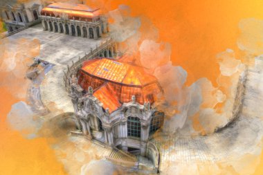 Zwinger Sarayı, sanat galerisi ve müzesi Dresden, Almanya 'da, sanat illüstrasyonu antika eskiz