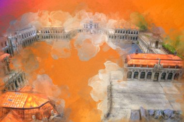 Zwinger Sarayı, sanat galerisi ve müzesi Dresden, Almanya 'da, sanat illüstrasyonu antika eskiz