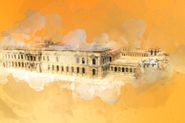 Zwinger Sarayı, sanat galerisi ve müzesi Dresden, Almanya 'da, sanat illüstrasyonu antika eskiz