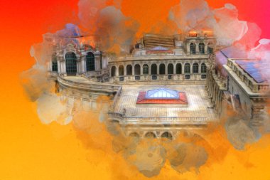 Zwinger Sarayı, sanat galerisi ve müzesi Dresden, Almanya 'da, sanat illüstrasyonu antika eskiz