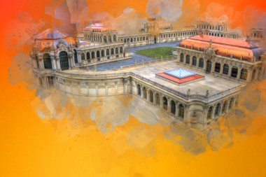 Zwinger Sarayı, sanat galerisi ve müzesi Dresden, Almanya 'da, sanat illüstrasyonu antika eskiz