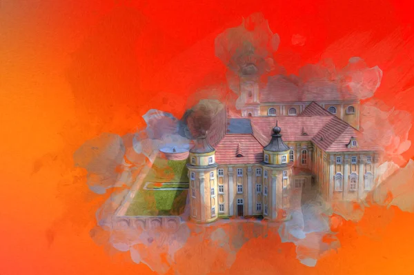 Hava kalesinden Klodzko Kilisesi. Sanat eserleri, antika eskizler.