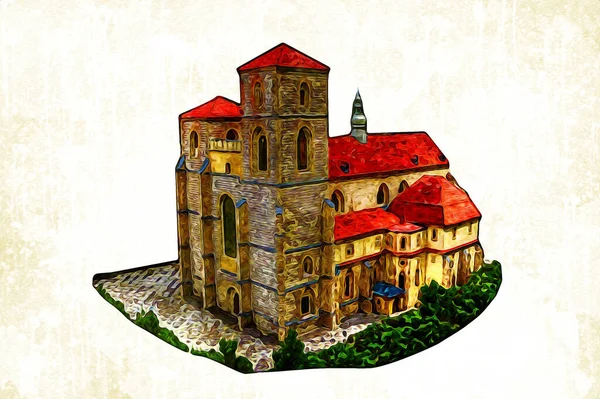 Klodzko Εκκλησία Από Τον Αέρα Φρούριο Τέχνη Εικονογράφηση Ρετρό Αντίκες — Φωτογραφία Αρχείου