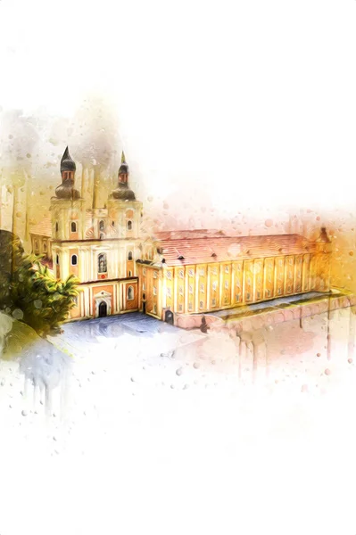 Klodzko Εκκλησία Από Τον Αέρα Φρούριο Τέχνη Εικονογράφηση Ρετρό Αντίκες — Φωτογραφία Αρχείου