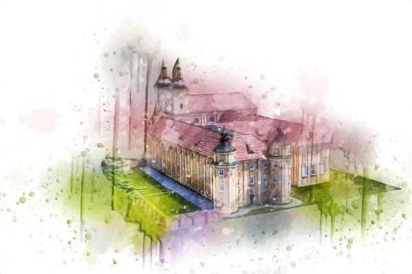 Hava kalesinden Klodzko Kilisesi. Sanat eserleri, antika eskizler.