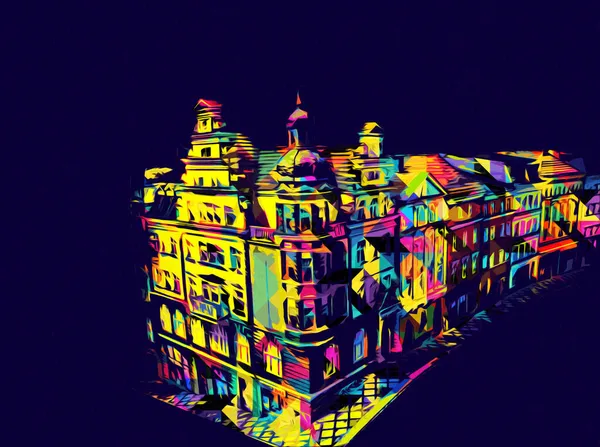 Klodzko şehir merkezi, hava kalesi sanat illüstrasyonundan antika eskiz.