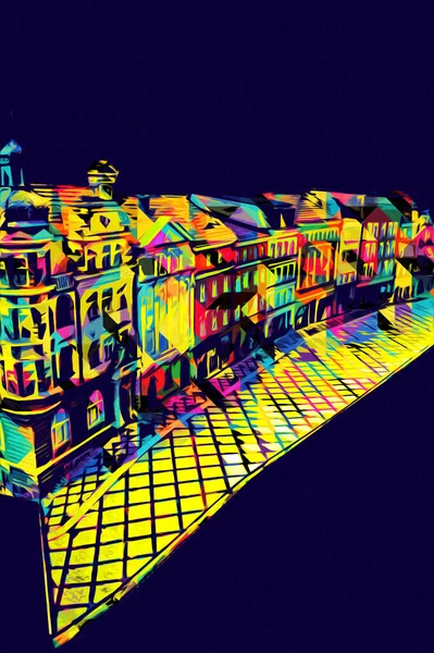 Klodzko şehir merkezi, hava kalesi sanat illüstrasyonundan antika eskiz.