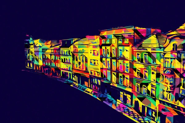 Klodzko şehir merkezi, hava kalesi sanat illüstrasyonundan antika eskiz.