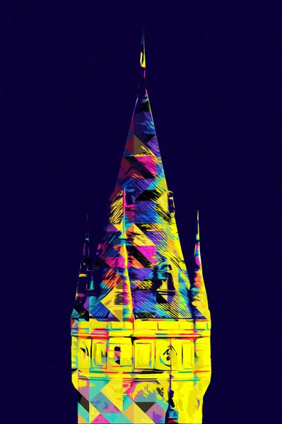 Bokw 'daki sarayın panoraması hava manzaralı sanat illüstrasyonu antika eskiz.