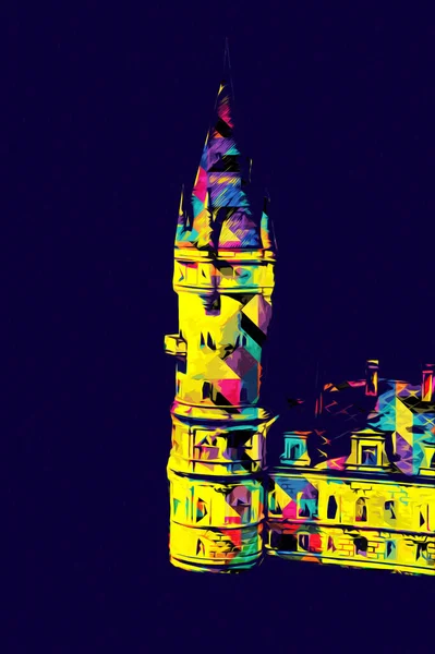 Bokw 'daki sarayın panoraması hava manzaralı sanat illüstrasyonu antika eskiz.