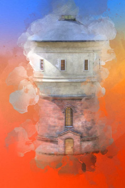 Su Depolama Tankı Klodzko tren manzaralı resim antika eskiz