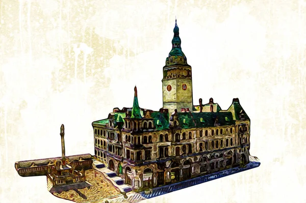 City Hall Clear Day Klodzko Poland Art Illustration Retro Vintage — Stock Photo, Image