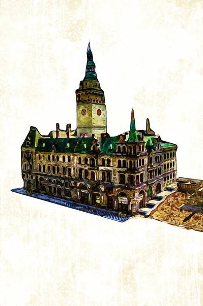 City Hall Clear Day Klodzko Poland Art Illustration Retro Vintage — Stock Photo, Image