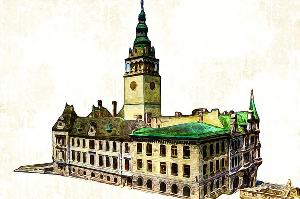 City Hall Clear Day Klodzko Poland Art Illustration Retro Vintage — Stock Photo, Image