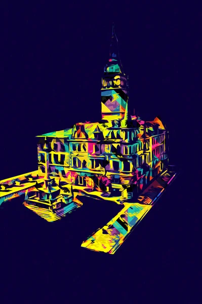 Açık havada belediye binası. Klodzko, Polonya, Sanat illüstrasyonu antika eskiz