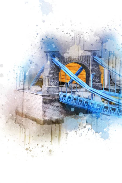 Köprülerin havadan görünüşü, Wrocaw nehri, Polonya, sanat illüstrasyonları antika eskizler