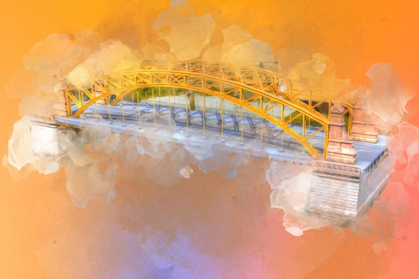 Wrocaw, zwierzyniecki köprüsü, Wrocaw nehri, Polonya, sanat illüstrasyonu antika eskiz