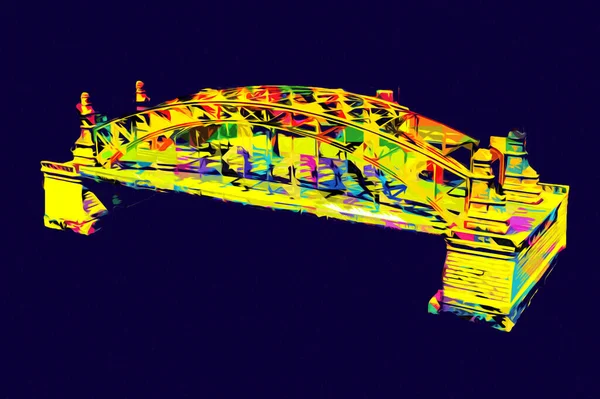 Wrocaw, zwierzyniecki köprüsü, Wrocaw nehri, Polonya, sanat illüstrasyonu antika eskiz