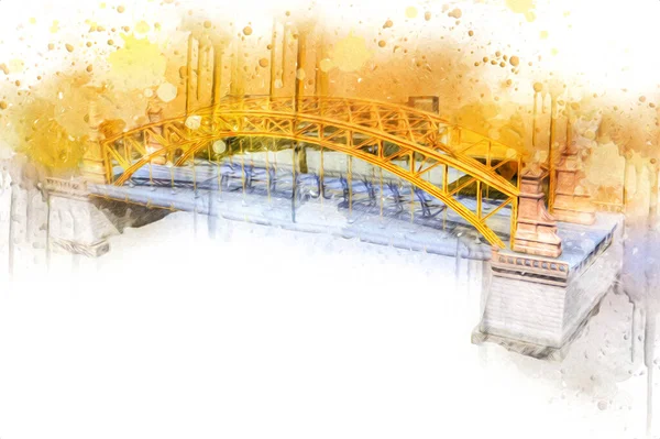 Wrocaw, zwierzyniecki köprüsü, Wrocaw nehri, Polonya, sanat illüstrasyonu antika eskiz