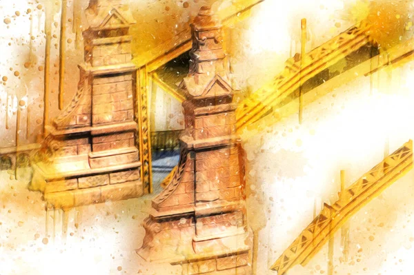 Wrocaw, zwierzyniecki köprüsü, Wrocaw nehri, Polonya, sanat illüstrasyonu antika eskiz