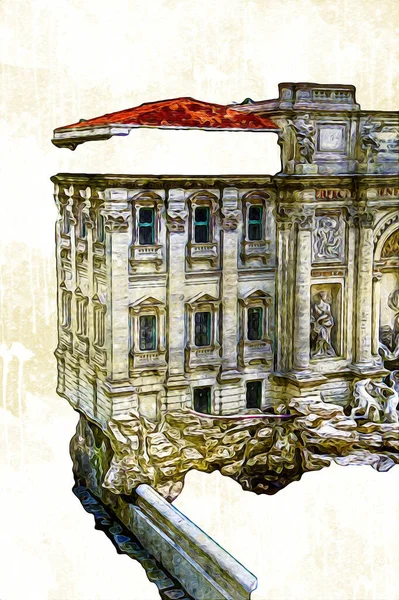 Fountain di Trevi, Roma. İtalya, sanat illüstrasyonu antika eskiz