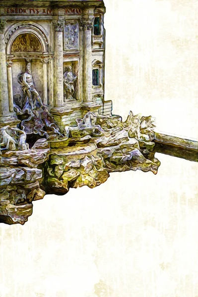 Fountain di Trevi, Roma. İtalya, sanat illüstrasyonu antika eskiz