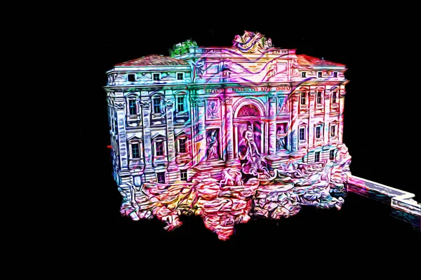 Fountain di Trevi, Roma. İtalya, sanat illüstrasyonu antika eskiz