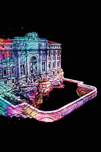 Fountain di Trevi, Roma. İtalya, sanat illüstrasyonu antika eskiz