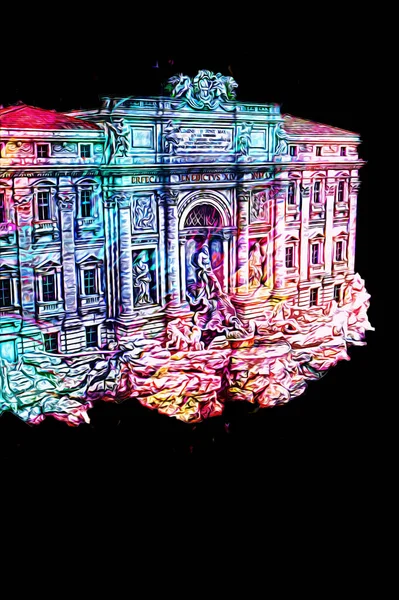 Fountain di Trevi, Roma. İtalya, sanat illüstrasyonu antika eskiz