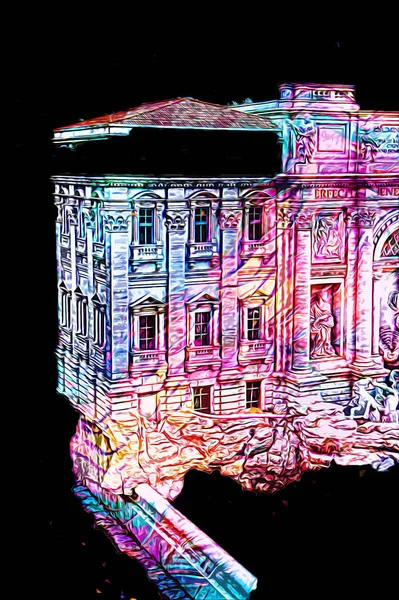 Fountain di Trevi, Roma. İtalya, sanat illüstrasyonu antika eskiz