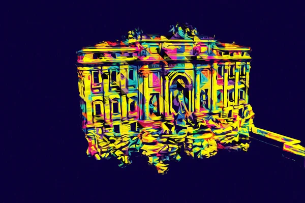 Fountain di Trevi, Roma. İtalya, sanat illüstrasyonu antika eskiz