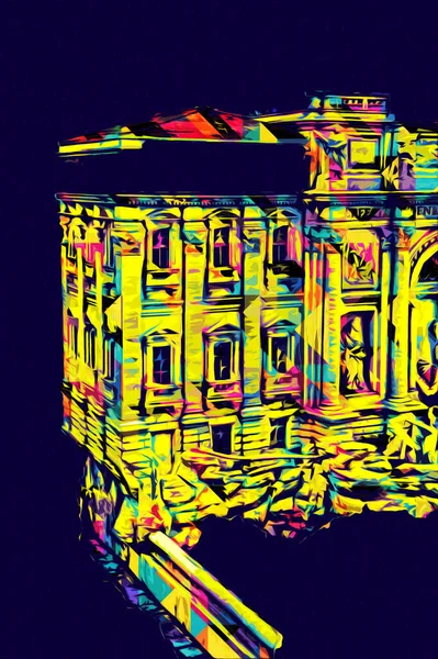 Fountain di Trevi, Roma. İtalya, sanat illüstrasyonu antika eskiz