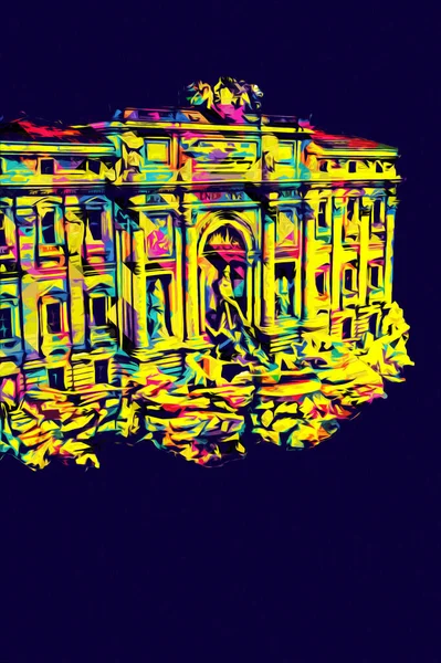 Fountain di Trevi, Roma. İtalya, sanat illüstrasyonu antika eskiz