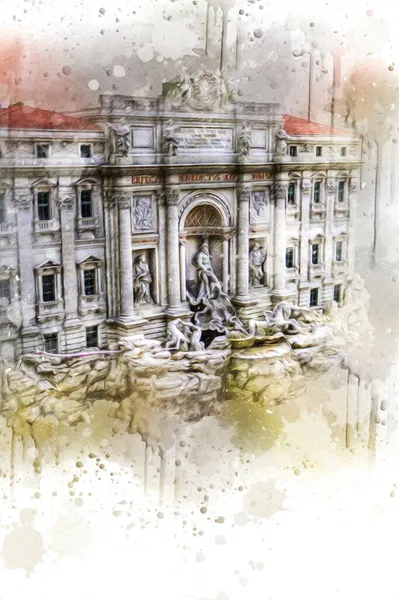 Συντριβάνι Ντι Τρέβι Ρώμη Ιταλία Τέχνη Εικονογράφηση Ρετρό Αντίκες Σκίτσο — Φωτογραφία Αρχείου