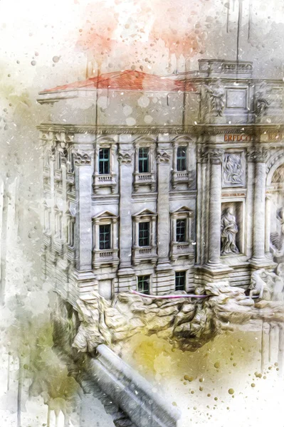 Συντριβάνι Ντι Τρέβι Ρώμη Ιταλία Τέχνη Εικονογράφηση Ρετρό Αντίκες Σκίτσο — Φωτογραφία Αρχείου