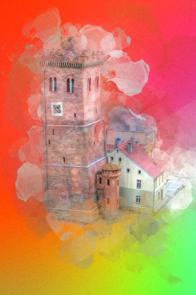 Zabkowice 'deki Eğik Kule Slaskie, sanat illüstrasyonu antika eskiz