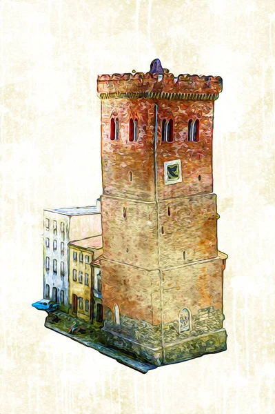 Zabkowice 'deki Eğik Kule Slaskie, sanat illüstrasyonu antika eskiz