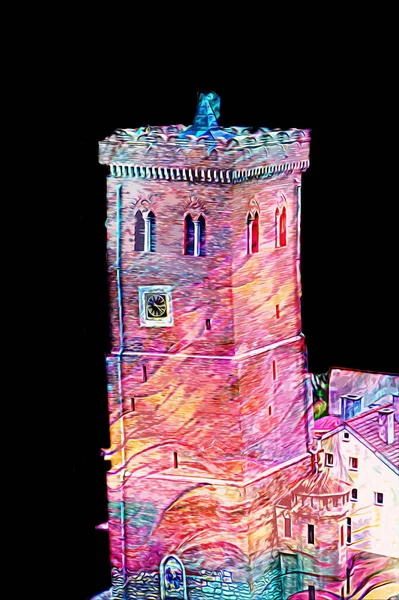 Zabkowice 'deki Eğik Kule Slaskie, sanat illüstrasyonu antika eskiz