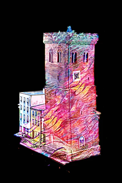 Zabkowice 'deki Eğik Kule Slaskie, sanat illüstrasyonu antika eskiz