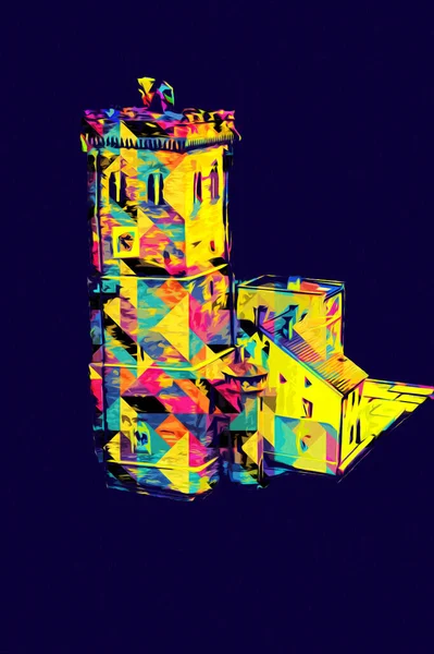 Zabkowice 'deki Eğik Kule Slaskie, sanat illüstrasyonu antika eskiz