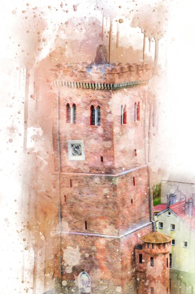 Zabkowice 'deki Eğik Kule Slaskie, sanat illüstrasyonu antika eskiz