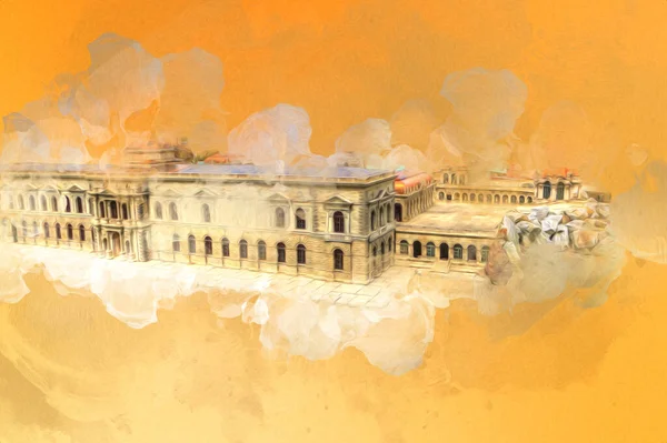 Zwinger Sarayı, sanat galerisi ve müzesi Dresden, Almanya 'da, sanat illüstrasyonu antika eskiz